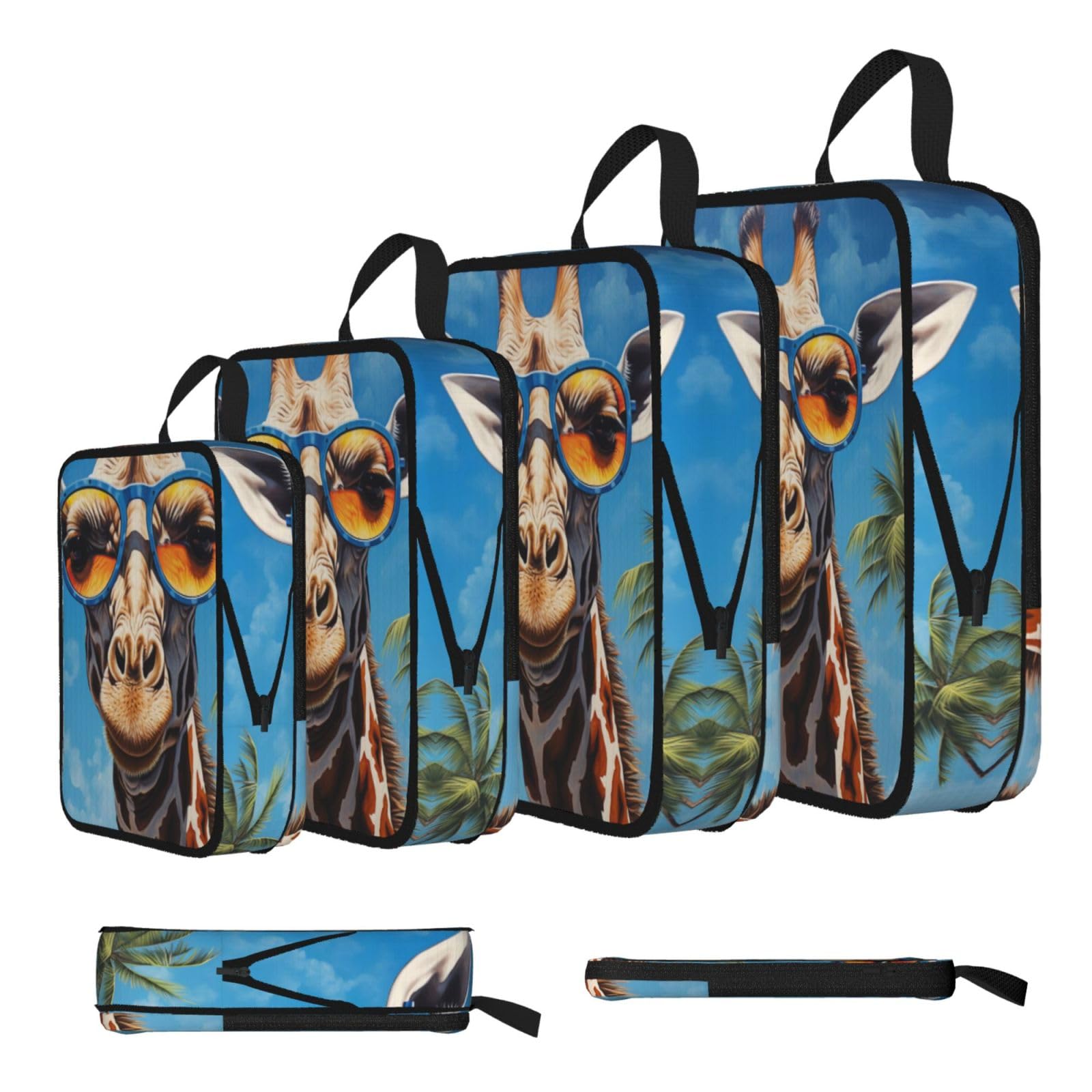 Sxzvvbn Black Giraffe With Sunglasses Compression Packing Cubes 4 Piece Set