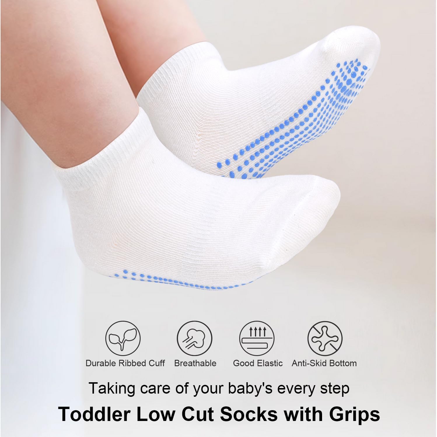 SkiBeaut 12 Pairs Toddlers Boys Grips Socks Girls Kid Low Cut Gripper Non Slip Skid Sticky Socks for 1-7 Years