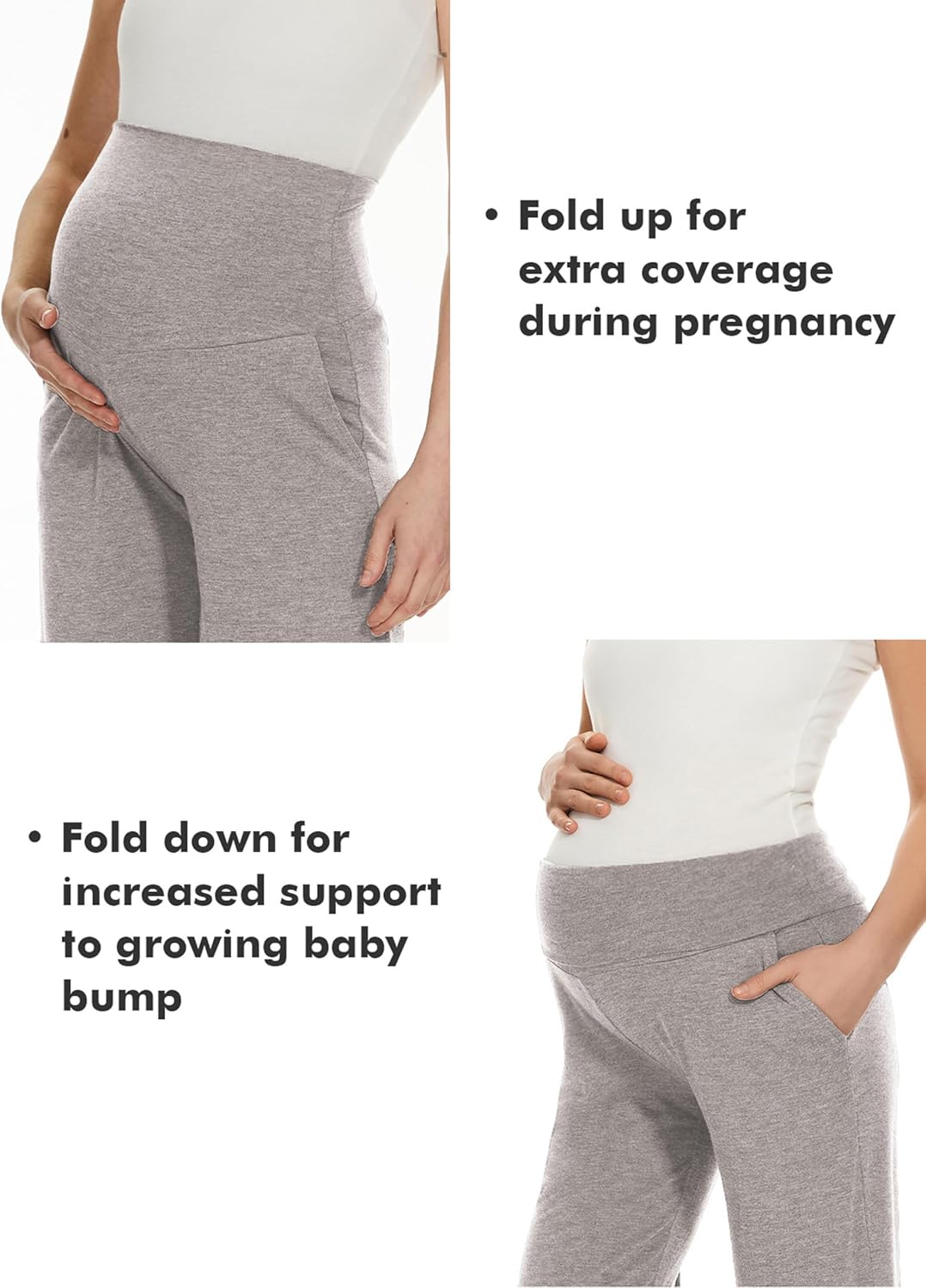 Ecavus Women's Maternity Wide/Straight Versatile Comfy Palazzo Lounge Pants Stretch Pregnancy Trousers with Pockets - Image 5