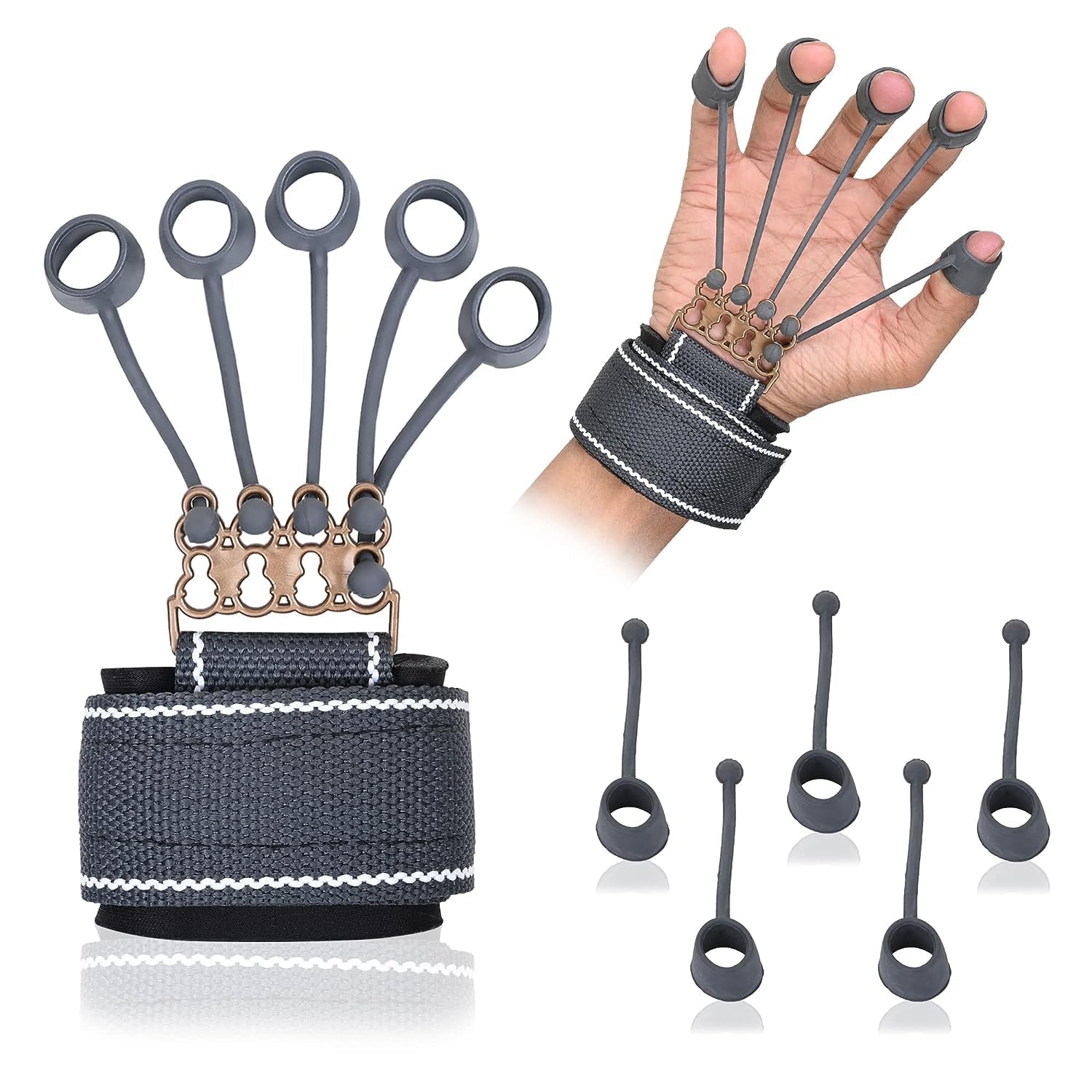 SUREFIT Hand and Finger Strengthener for Climbing, Guitar, Forearm, and Grip Strength Training - Durable Exerciser for Hand, Finger, and Wrist Muscles in grey color