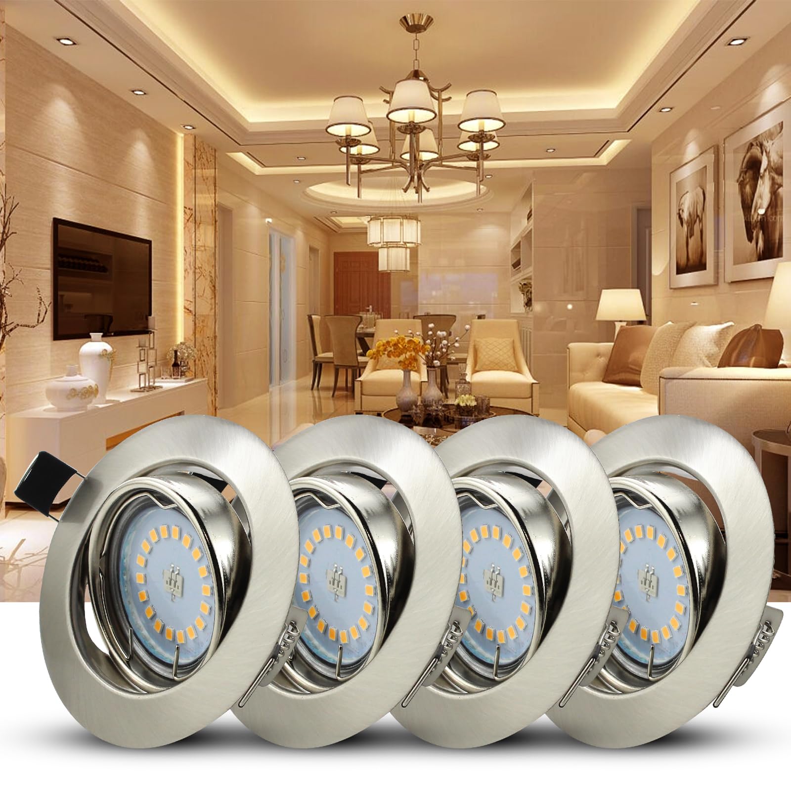 HiBay 10er LED Spot Set Einbaustrahler 230V GU10 Schwenkbar Einbauleuchte 68mm lochmaß Deckenspots Rund Einbauspot Inkl.5W Warmweiß Strahler