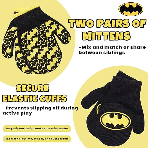 Miniatura 4 de DC Comics Conjunto de 2 pares de guantes o manoplas de invierno de Batman para niños (niños pequeños)