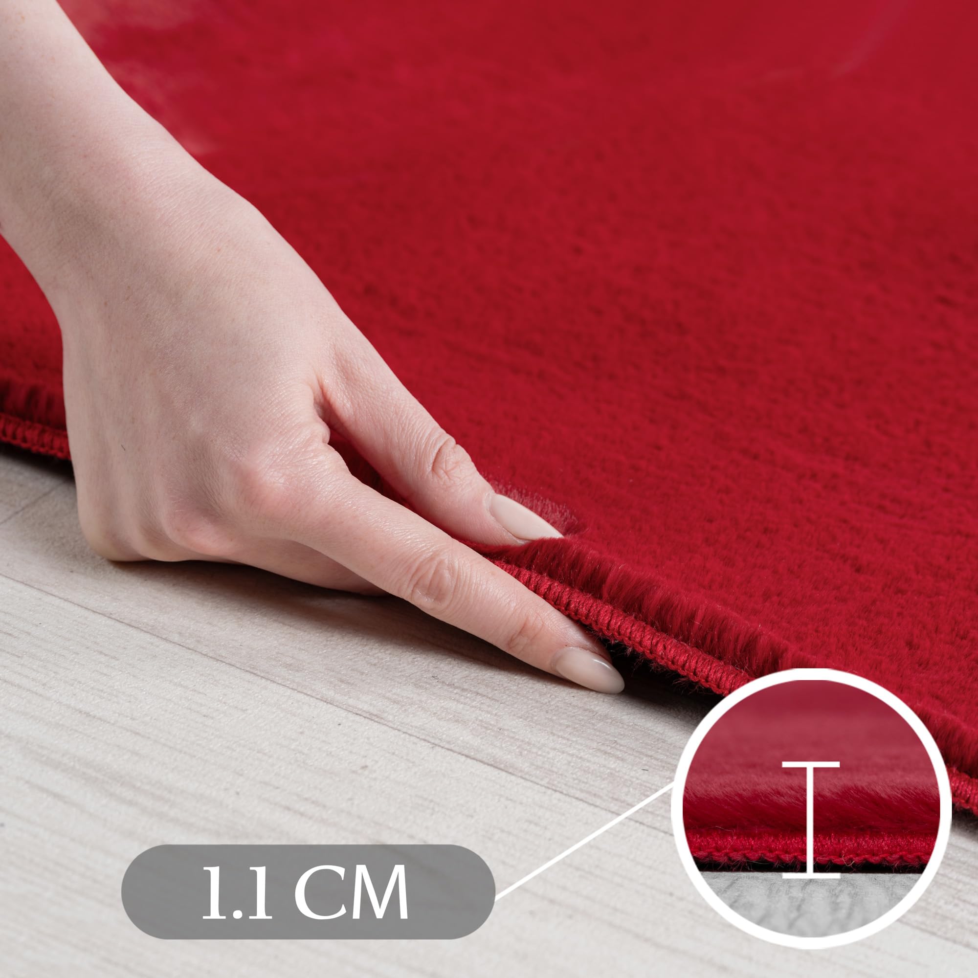 Teppium Tapis Rouge 140x200 cm Tapis à Poils Courts Lavable, Antidérapant et Doux, Design Monochrome Moderne pour Salon, Chambre, Cuisine et Chambre d'enfant