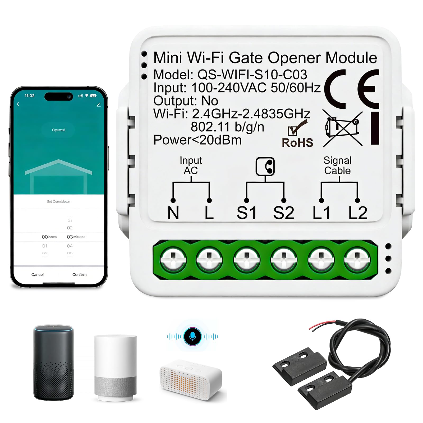 Commande APP & Voix avec module wifi porte de garage compatible Google Home et Alexa