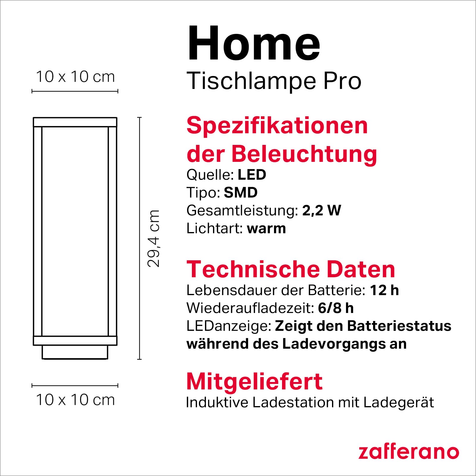 Zafferano Home Tischlampe und Bodenlampe für Innen- und Außenbereich IP54, somit Schmutz- und Regenfest (Corten / Rust), LD0258R3 | Touch-Steuerung, geeignet für Innen- und Außenbereich, Dimmer, 3000 K, Höhe 11,6 Zoll
