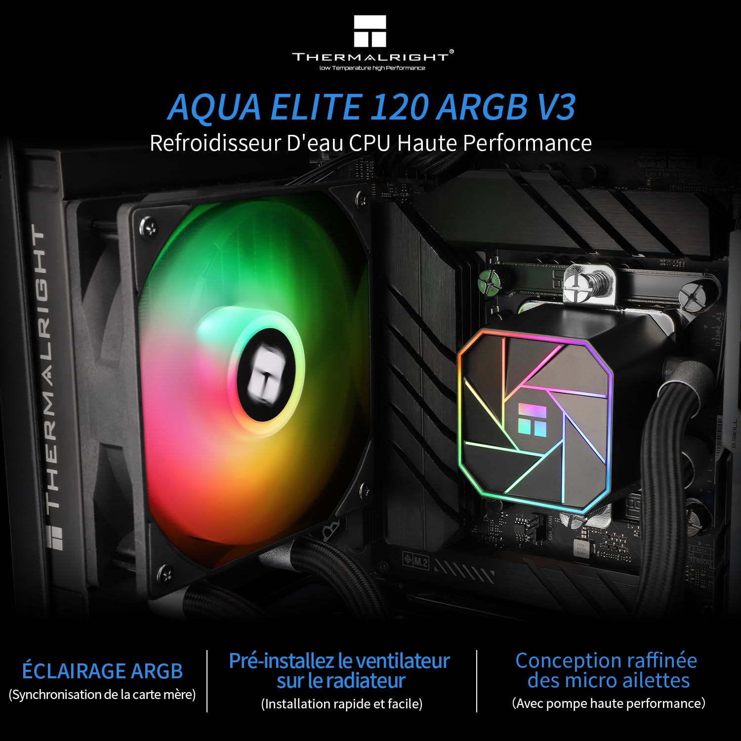 Thermalright AQUA Elite 120 V3 ciekły procesor chłodzący procesor, prędkość obrotowa głowicy pompy AIO do 3300 obr./min, wentylator TL-C12B-S V2 PWM, do AMD/AM4/AM5, Intel LGA1150/1151/1200/2011/1700,