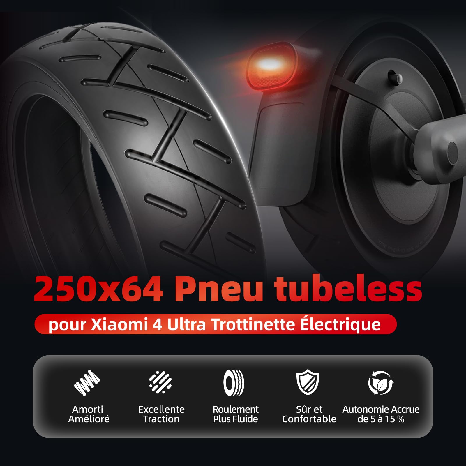 Lot de 2 pneus de route épais de 250 x 64 pour scooter électrique Xiaomi 4ultra, Navee S65, Navee S65C - Remplacement des pneus avant et arrière épais