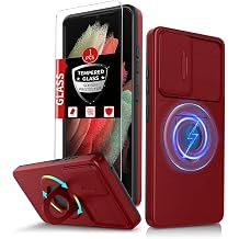 for Samsung Galaxy S21 Ultra Case Magnetic Kickstand+Camera Cover | Compatible with MagSafe Wireless Charging,with 1 Screen Protector,Anti-Scratch Shockproof Heavy Duty Protection Phone,Red