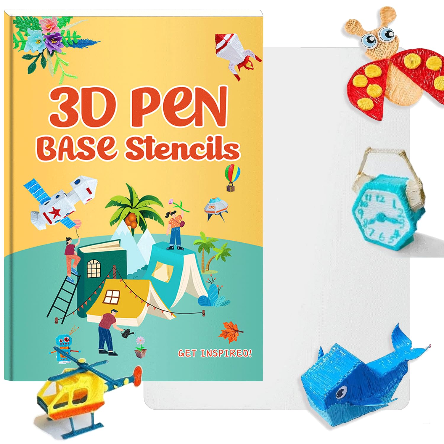 LEMONSTONE Książka rysunkowa do druku 3D, z 44 wzorami i przezroczystą płytką, szablony 3D dla dzieci, akcesoria do długopisów 3D, szablony wielokrotnego użytku, szablony 3D dla dzieci, do
