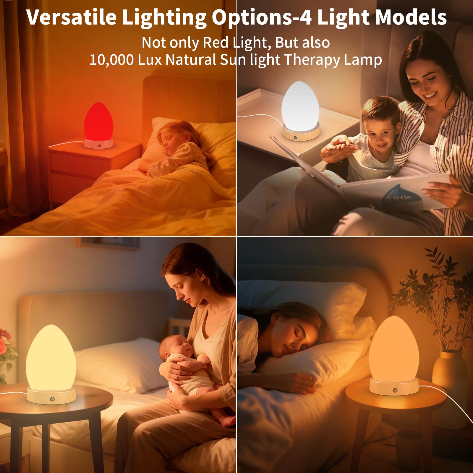 Lampada per terapia a luce rossa da 670 nm per sonno e relax, lampada solare da 10000 Lux con telecomando, doppia funzione di aiuto per il sonno e lampada solare, luce notturna a 4 colori per