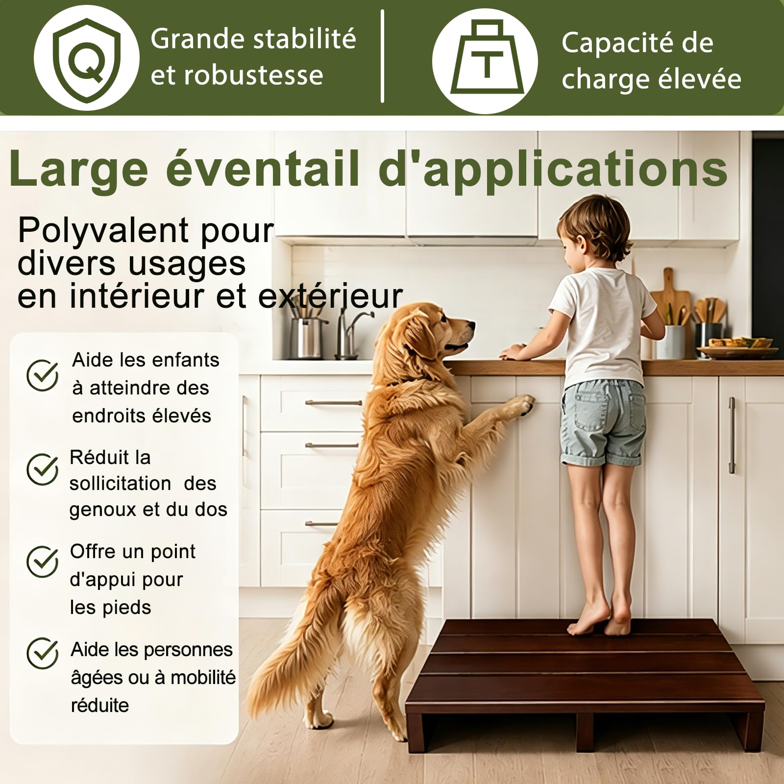 Marche Pied Bois,Marche Pied pour Enfants,Marche De Chevet pour Personnes Âgées,Marchepied D'escalier, Antidérapant,Durable,Conception en Bois,Lit, Salle De Bains, Cuisine, Personnes Âgées,Enfant.