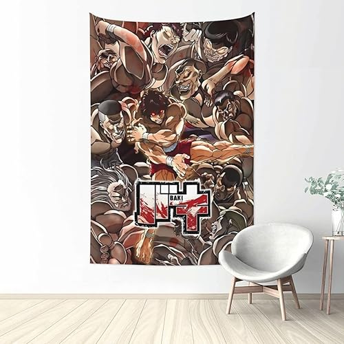 Miniatura 1 de Flokoo Tapiz de collage de anime Baki The Grappler, decoración artística para colgar para sala de estar, dormitorio, cocina, dormitorio, hogar, 40 x
