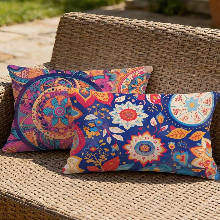Housse de Coussin Extérieur 60x90 cm Imperméable Aspect Lin Lot de 2