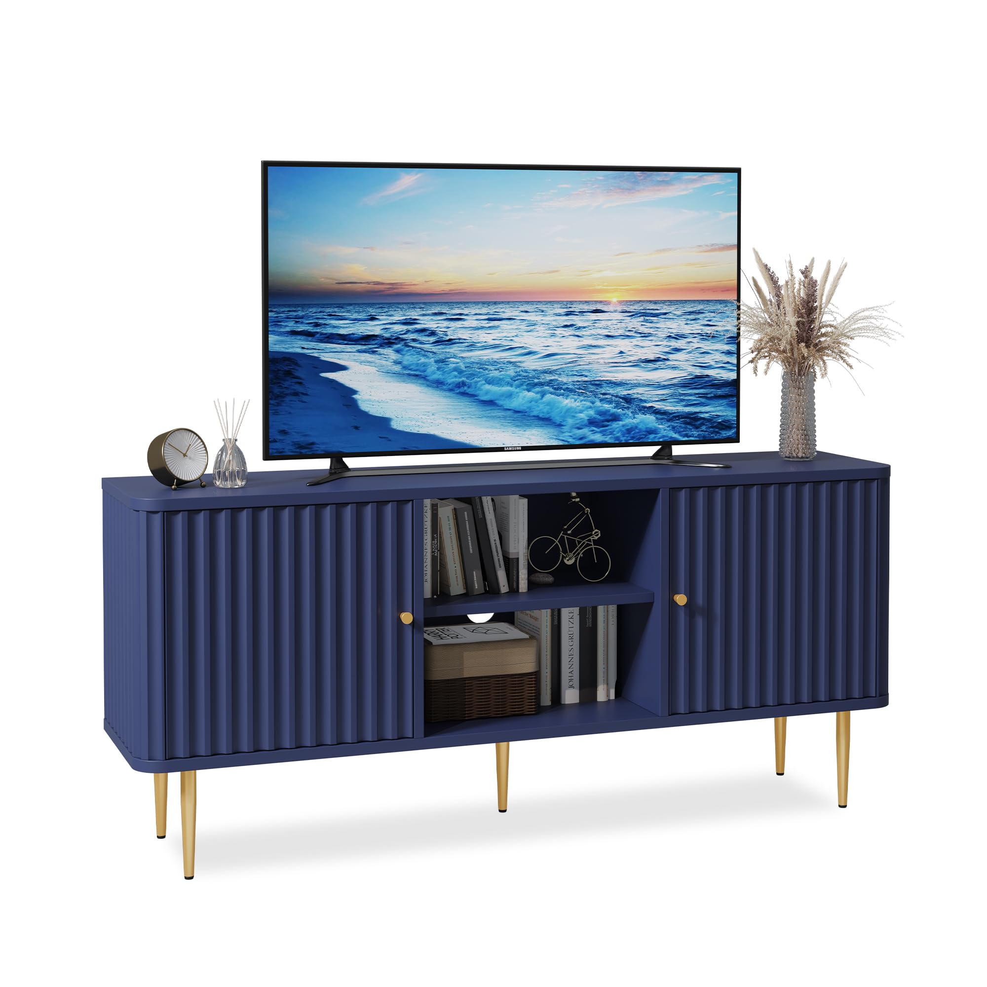 Mobile TV Soggiorno con 2 Ante, Mobile Porta TV Moderno in Legno per TV 55 Pollici fino a 65", Mobile TV Basso per Soggiorno, Camera da Letto