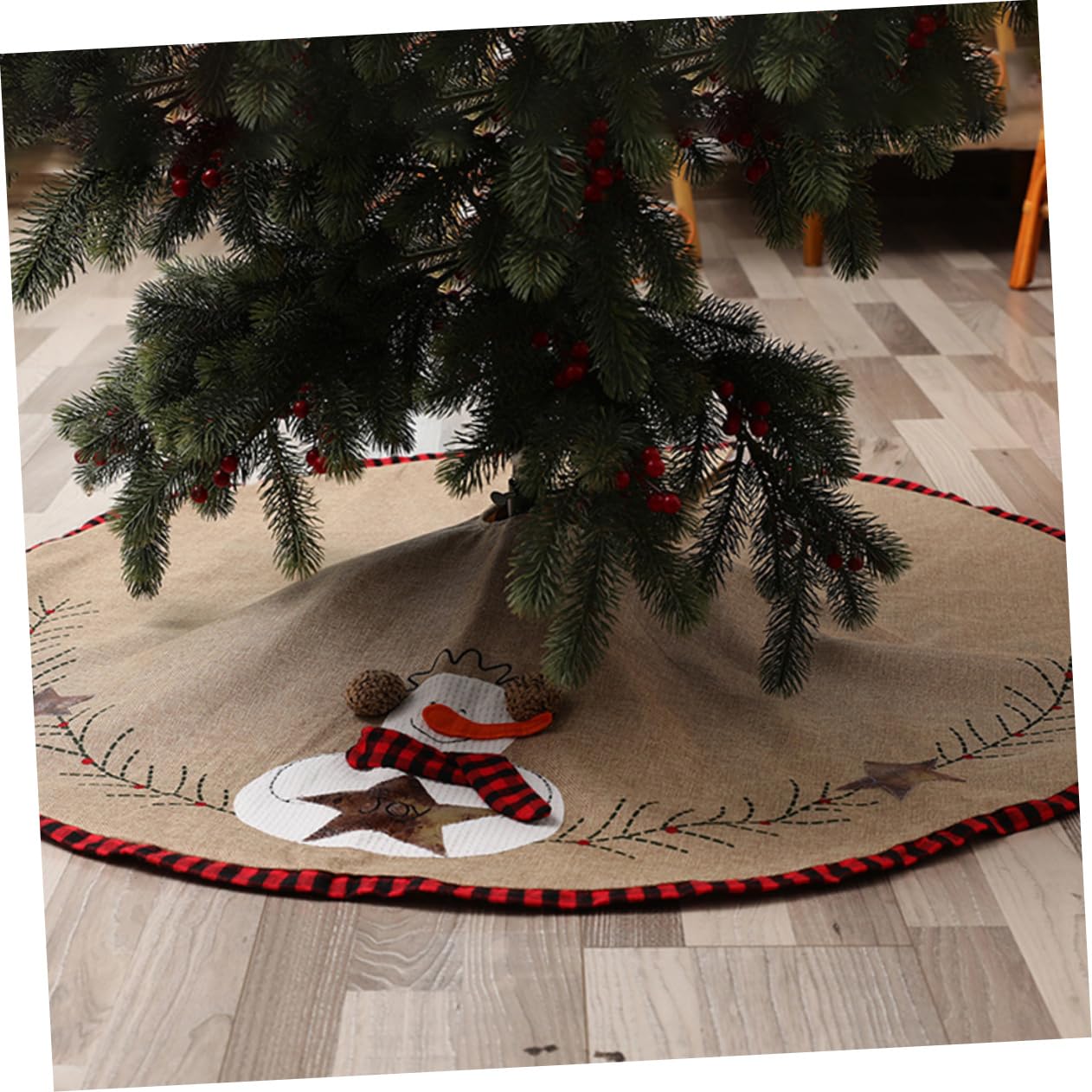 TOPBATHY Gonna Decorativa Per Albero Di Natale in Lino Stile Fattoria Con Pupazzo Di Neve 3 Pezzi Per Decorazioni Natalizie