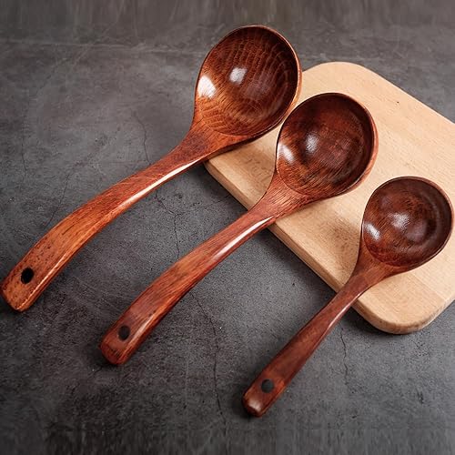 Miniatura 6 de HANSGO Juego de cucharas de madera de 3 piezas, cucharas de madera antiadherentes, cucharas de cocina de sopa, utensilios de cocina de madera de