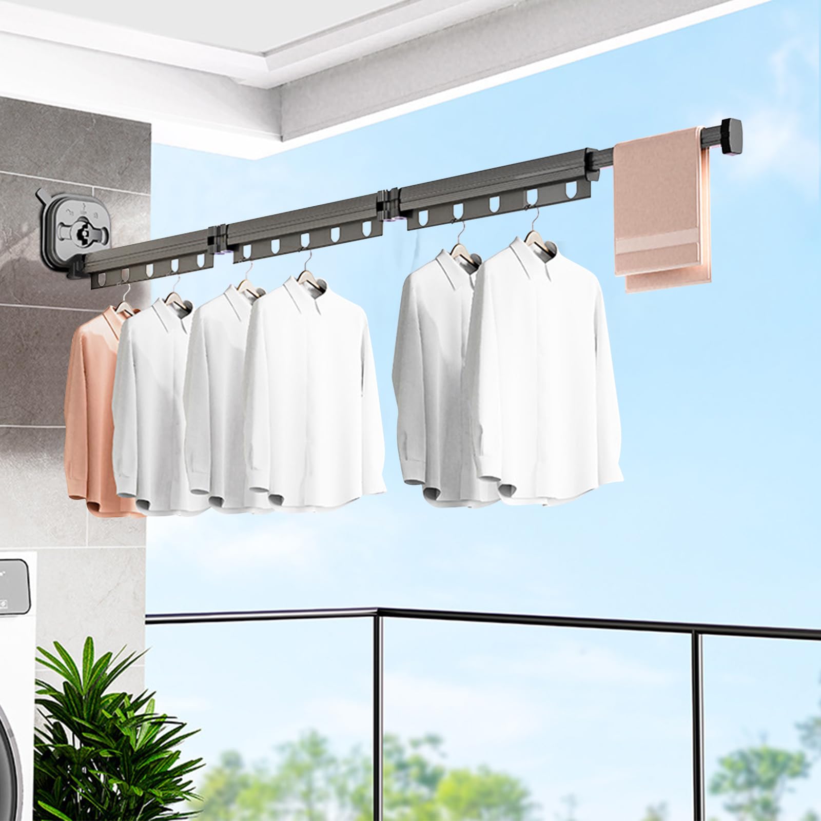 Ergocar Stendibiancheria da Parete, Pieghevole Retrattile Stendibiancheria, Girevole a 360°, Stendino Alluminio con Buchi Appesi, per Balcone, Lavanderia, Bagno
