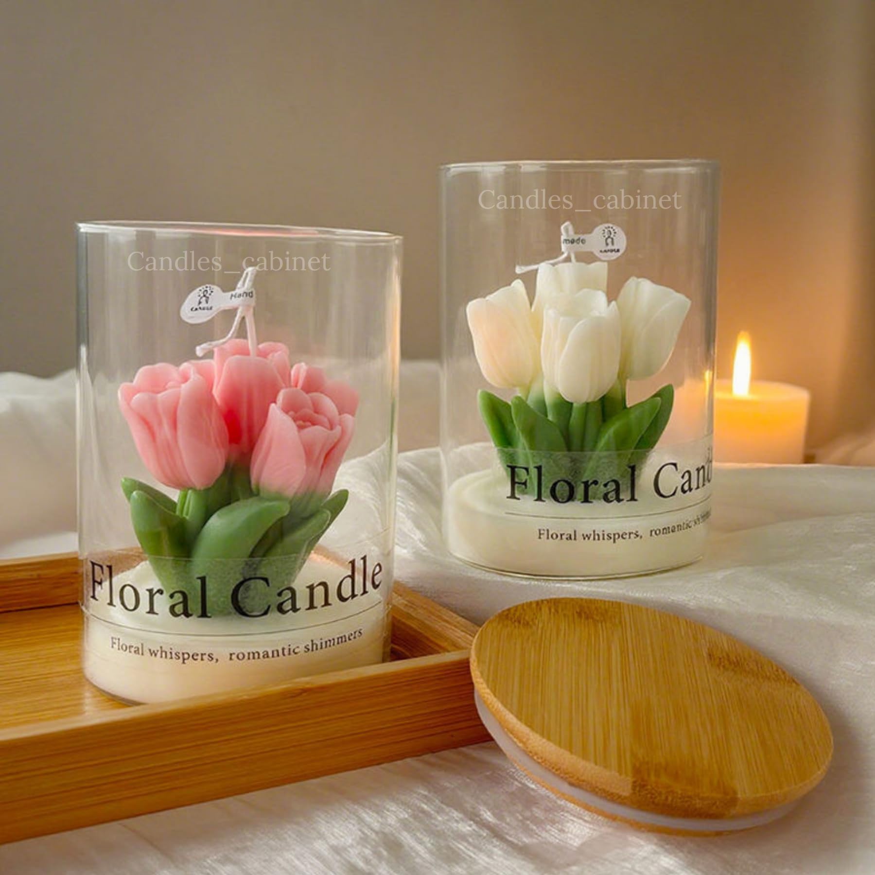 - Candles Cabinet Luxury Tulip Glass Jar Candle – Handmade Floral Soy Wax Aromatherapy – Eco-Friendly Scented Gift for Ramadan, Thanksgiving & Holidays, Candles Gift Set (Lavender)