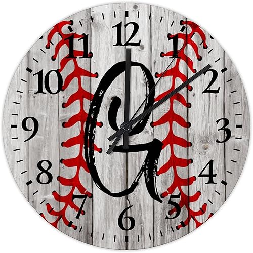 Reloj de madera con iniciales de béisbol decoración de oficina personalizada para hombres movimiento de cuarzo números arábigos costura de encaje