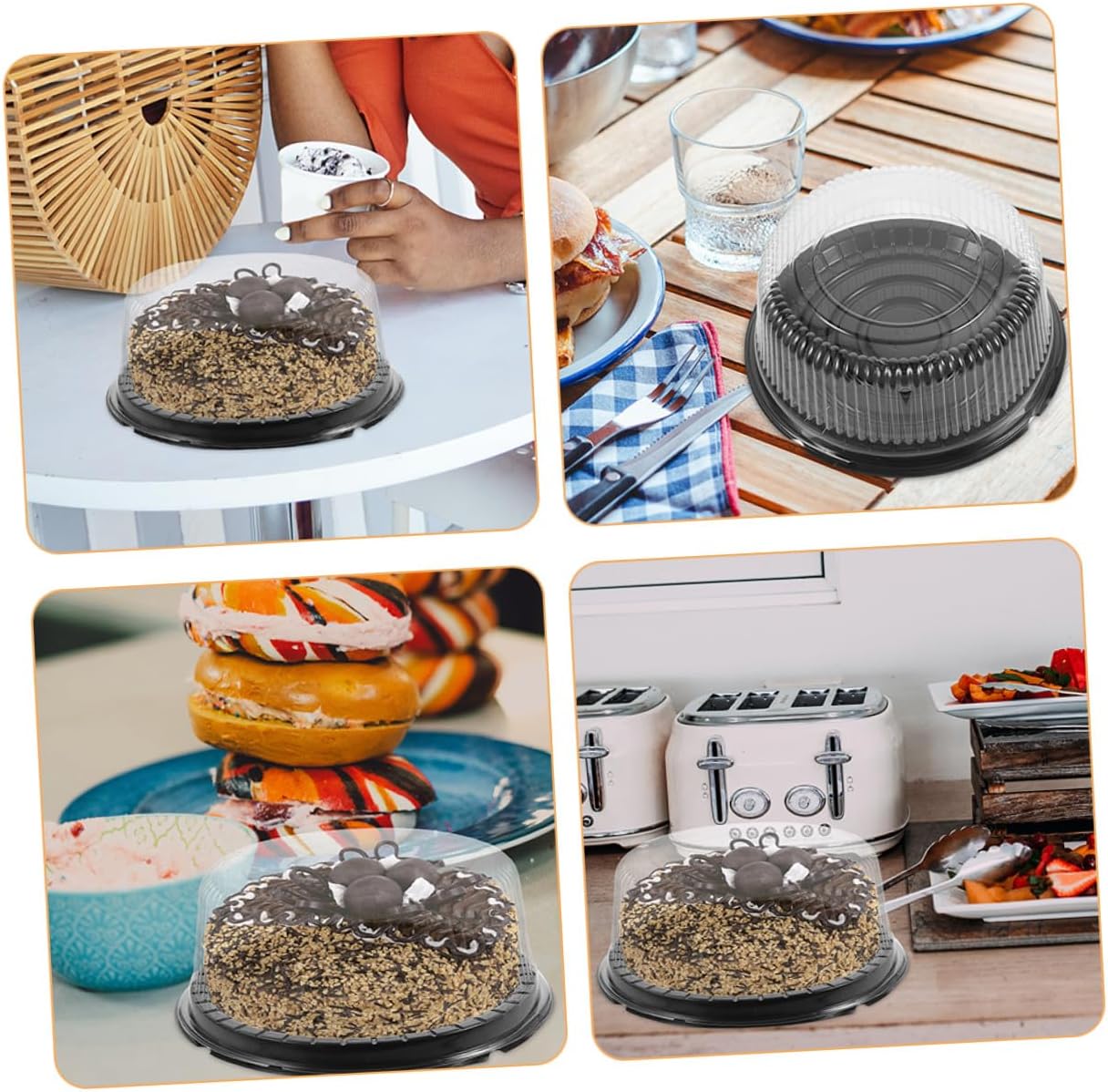 20pcs 8-inch round Cake Boxes with Lids Black Reusable Plastic Cake Carrier Containers for Birthday Desserts and Bakery Food Storage