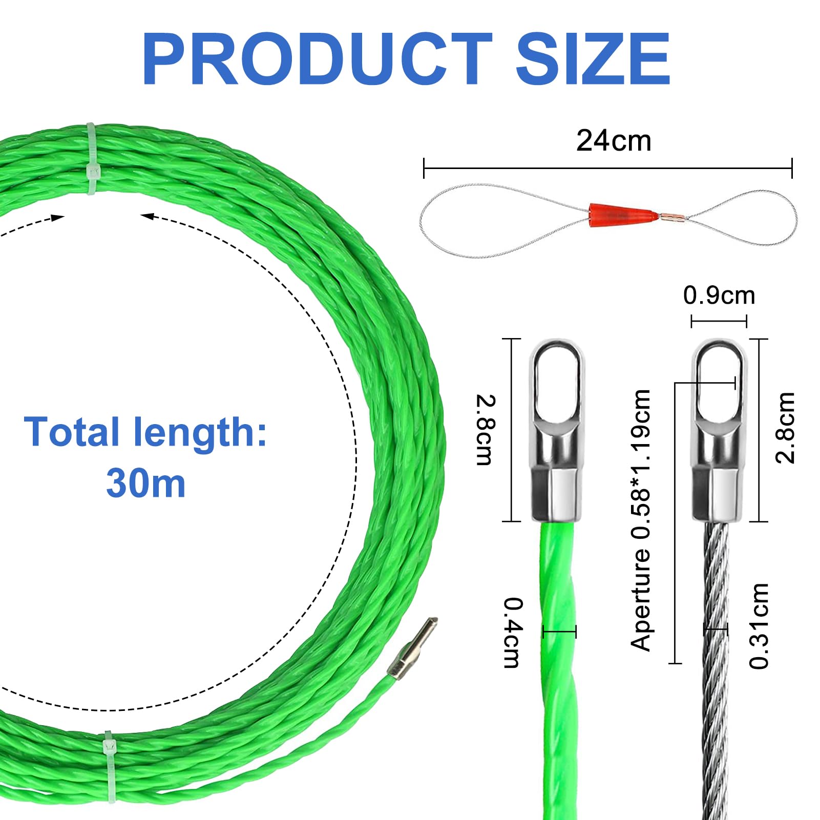 Sonda Passacavi,30m Sonda Passacavi Professionale,4mm Sonda Elettricista,con 1 Molla di Guida,Sonda Tiracavi Cavo, Molla Elettricista, Canalina Passacavi,Estrattore Cavi Per Cavi Elettricista