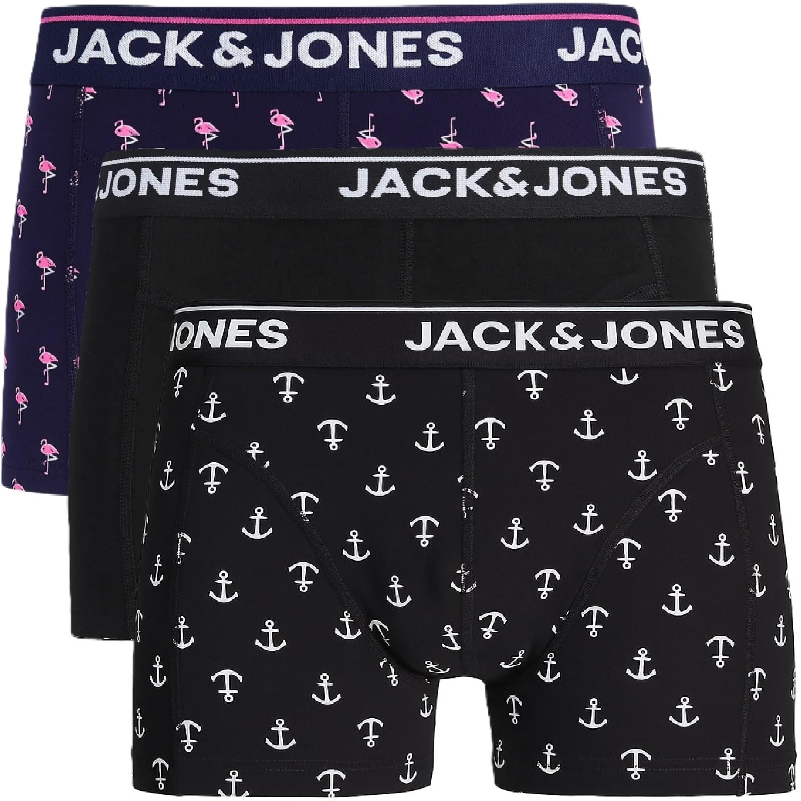 Jack & Jones Men's Multicolor @20 Boxer Shorts 3-Pack Trunks Shorts Cotton Mix Underwear Bi.s99, M