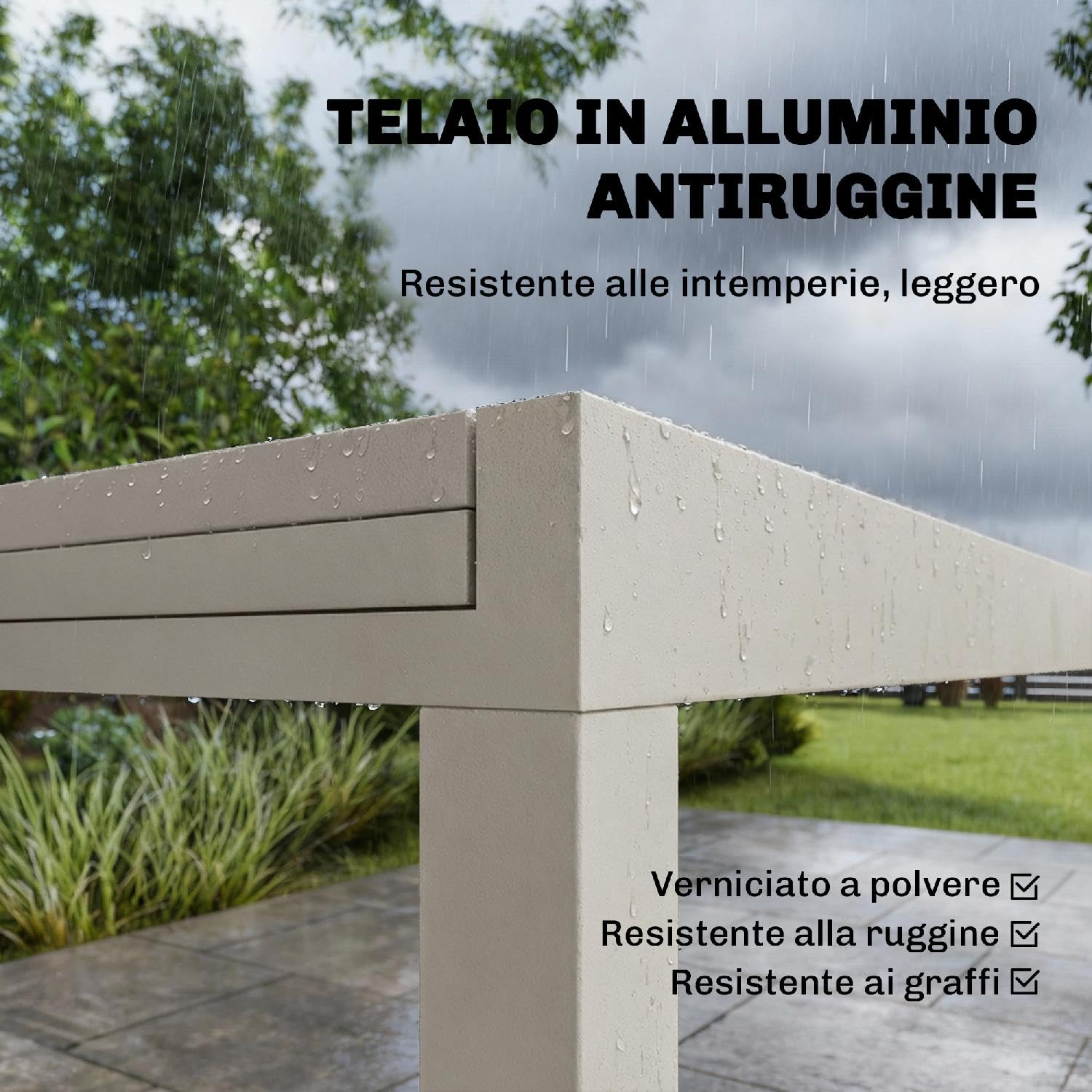 Tavolo da Esterno Giardino, Allungabile, Quadrato, in Alluminio/Vetro Temperato, 90-180x90x75 cm, Bianco Crema