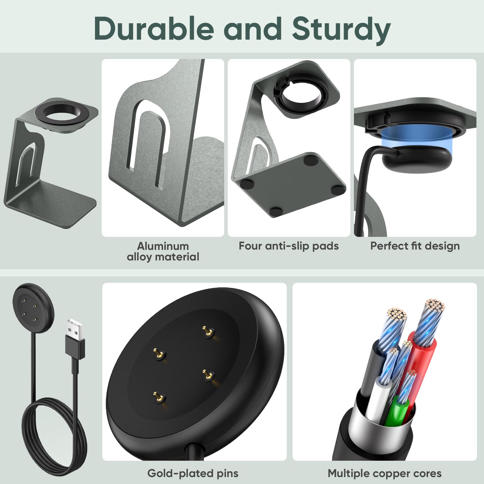 BLIKEJIN Charging Stand and Charging Cable for Google Pixel Watch 2 / Fitbit Ace LTE Replacement Charger (Metal Stand)