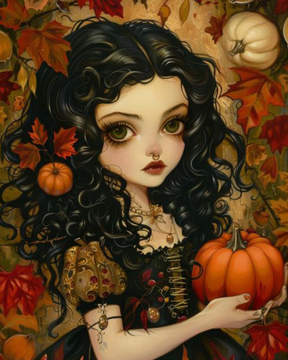 Amazon.com: Little Girl with Autumn Pumpkin Paint by Numbers