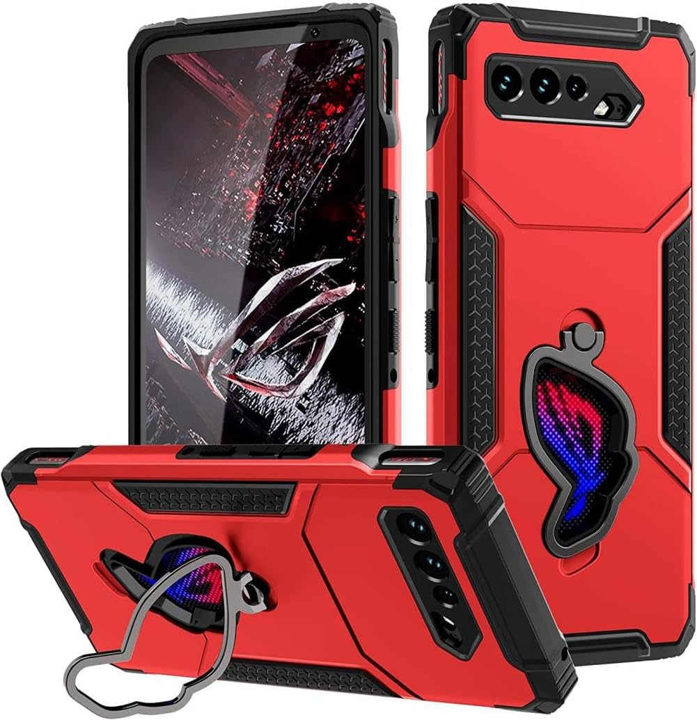 for ROG Phone 5 Case for ROG Phone 5 Pro Cover with Kickstand Air Trigger Shockproof Slim Cell Phone Cover - Military Grade Drop Proof Hard Back Anti-Fingerprint Red