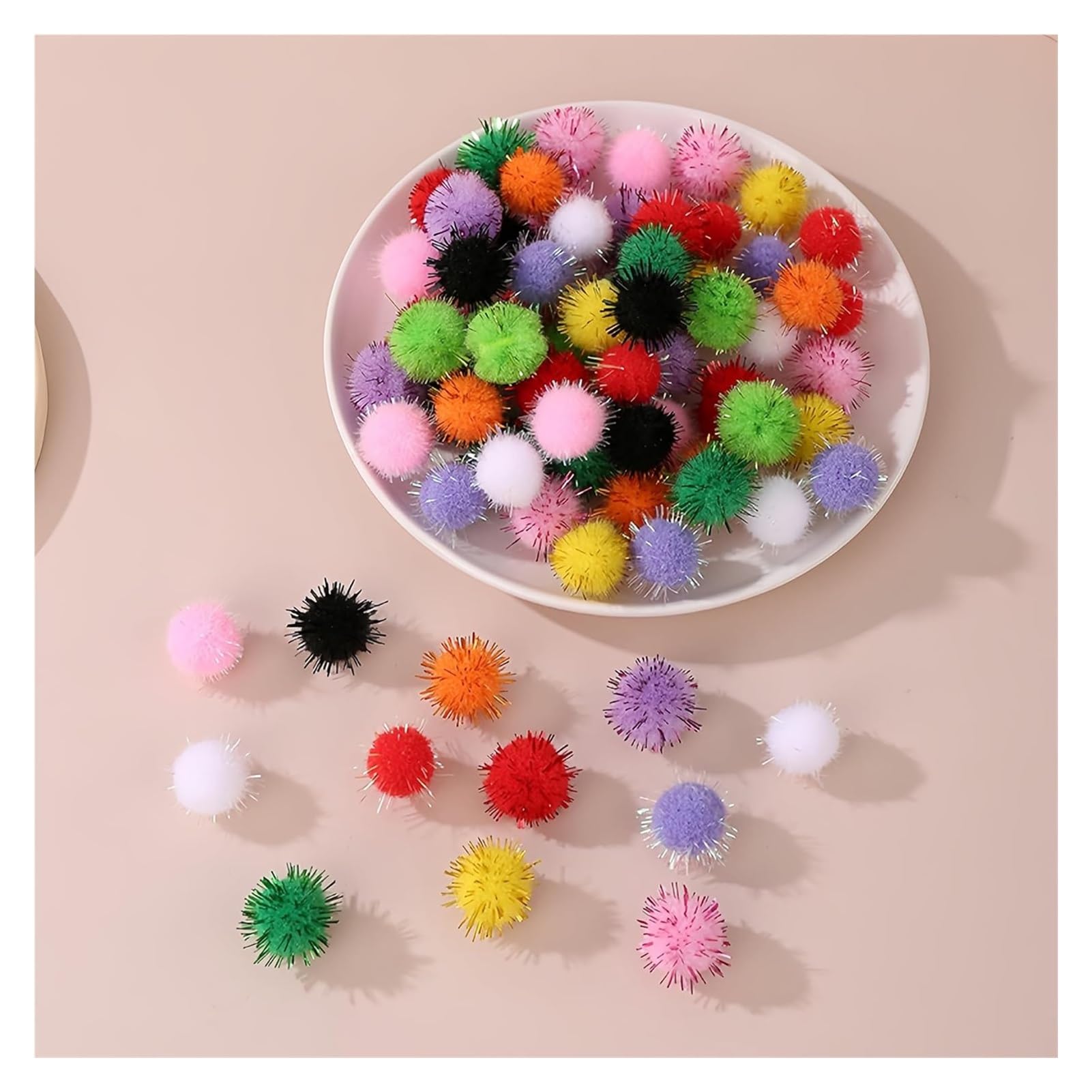 Pom Poms, Mini Pom Poms, 30 mm brokatowe pompony, ozdoby świąteczne, cekinowe kulki, świąteczne pompony, szycie Bobble, kulka nici, kolorowe cekiny, pompony do zabawnego majsterkowania(Flame red)