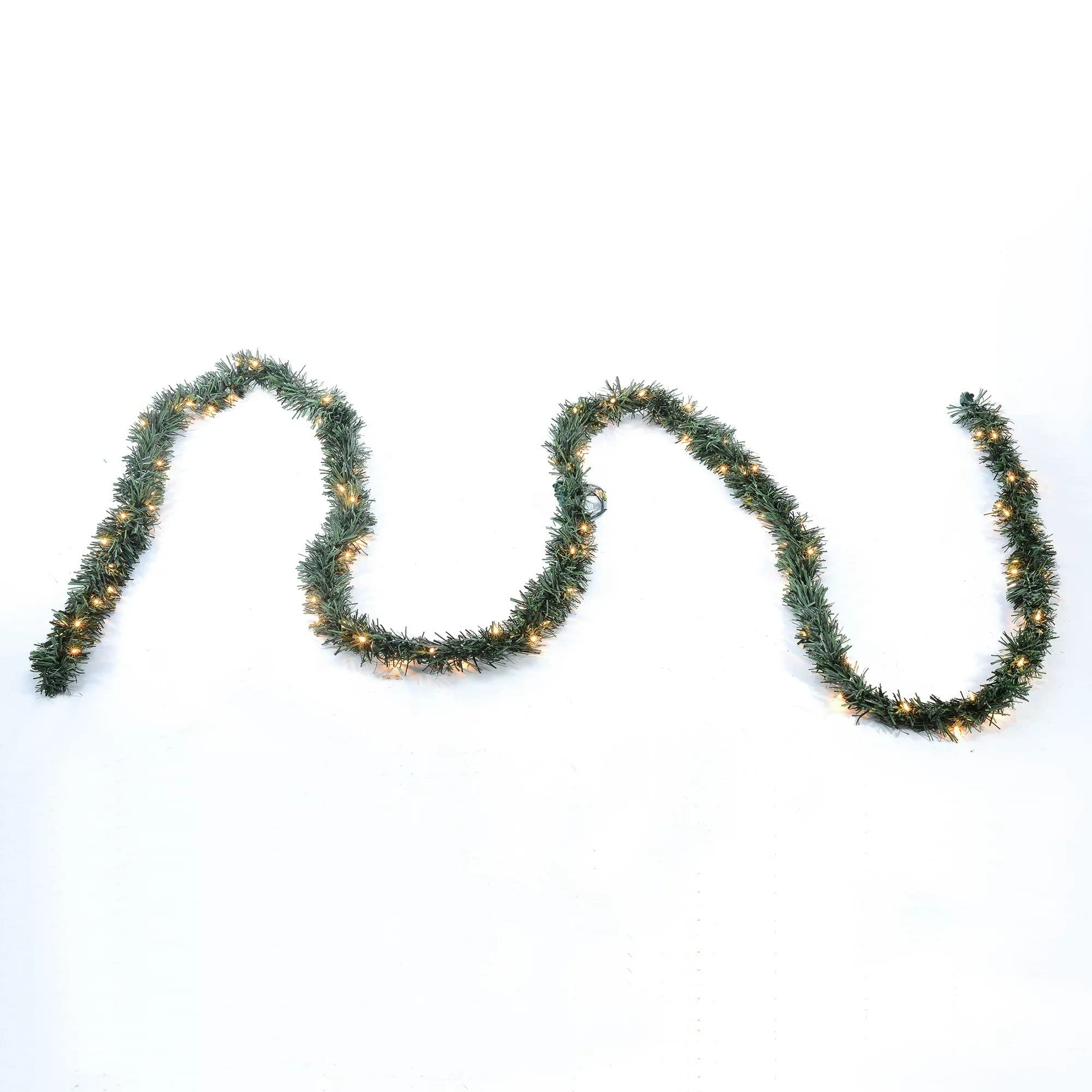 Holiday Time Pre-Lit Pine Christmas Garlands with 100 Clear Incandescent Lights, 18feet