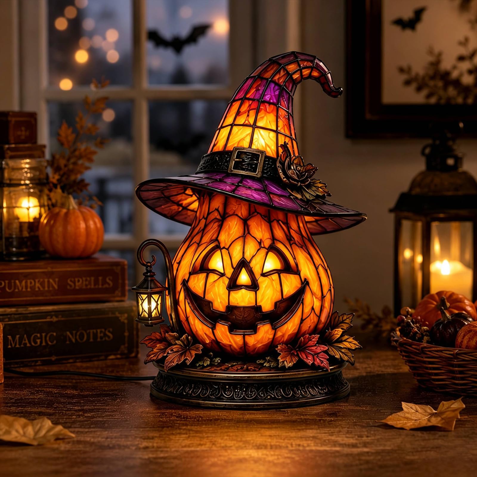 Stained Glass Witch Hat Lamp, Gothic Witch Hat Night Light