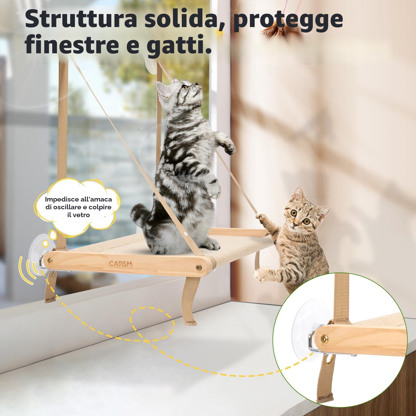 CATISM Amaca pieghevole per gatti fino a 20 kg, rinforzata con ventosa forte, lavabile, traspirante, supporto per davanzale, sacco a pelo (50 x 38 cm)