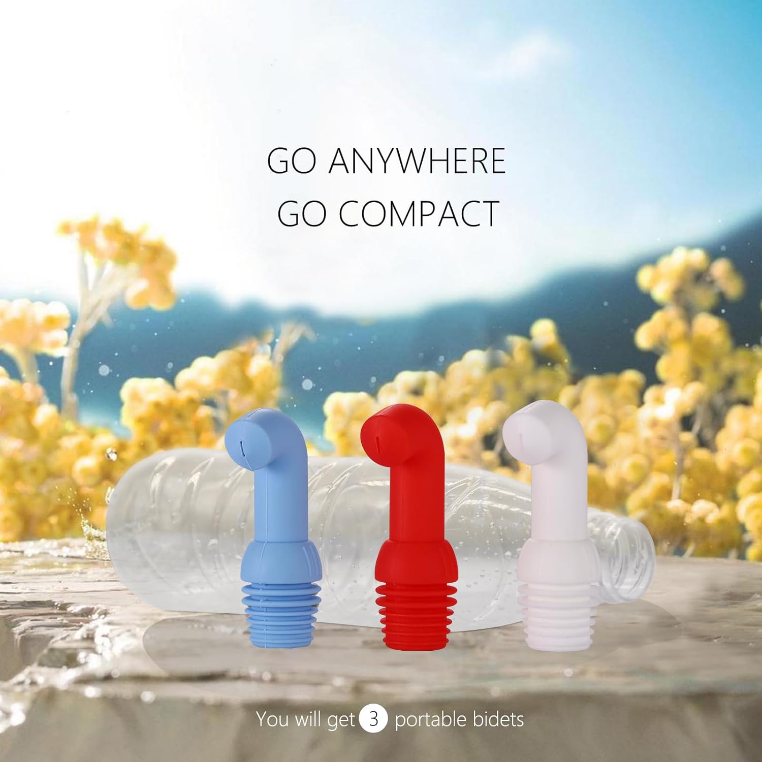 3 Pack Portable Bidet for Toilet, Travel, Hiking, Camping, Compatible with Every Bottle, Shattaf Bidet Sprayer