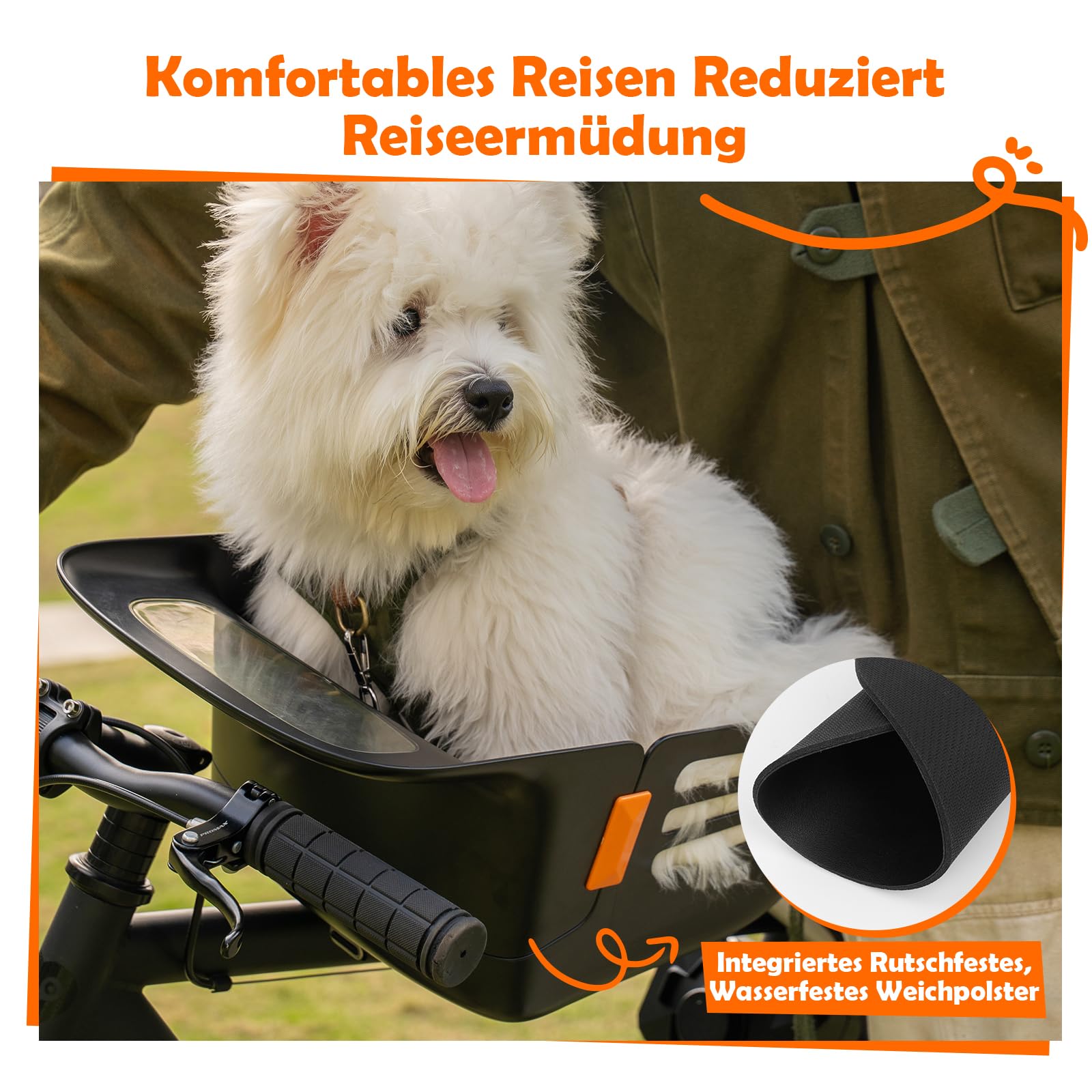 Hundekorb Fahrrad Vorne bis 12KG, Hundefahrradkorb mit Robuste sichere Bodenplatte, wasserdichtem kratzfestem Nylon-Sitzkissen und beschichtetem Metallverschluss für kleine&mittelgroße Hunde