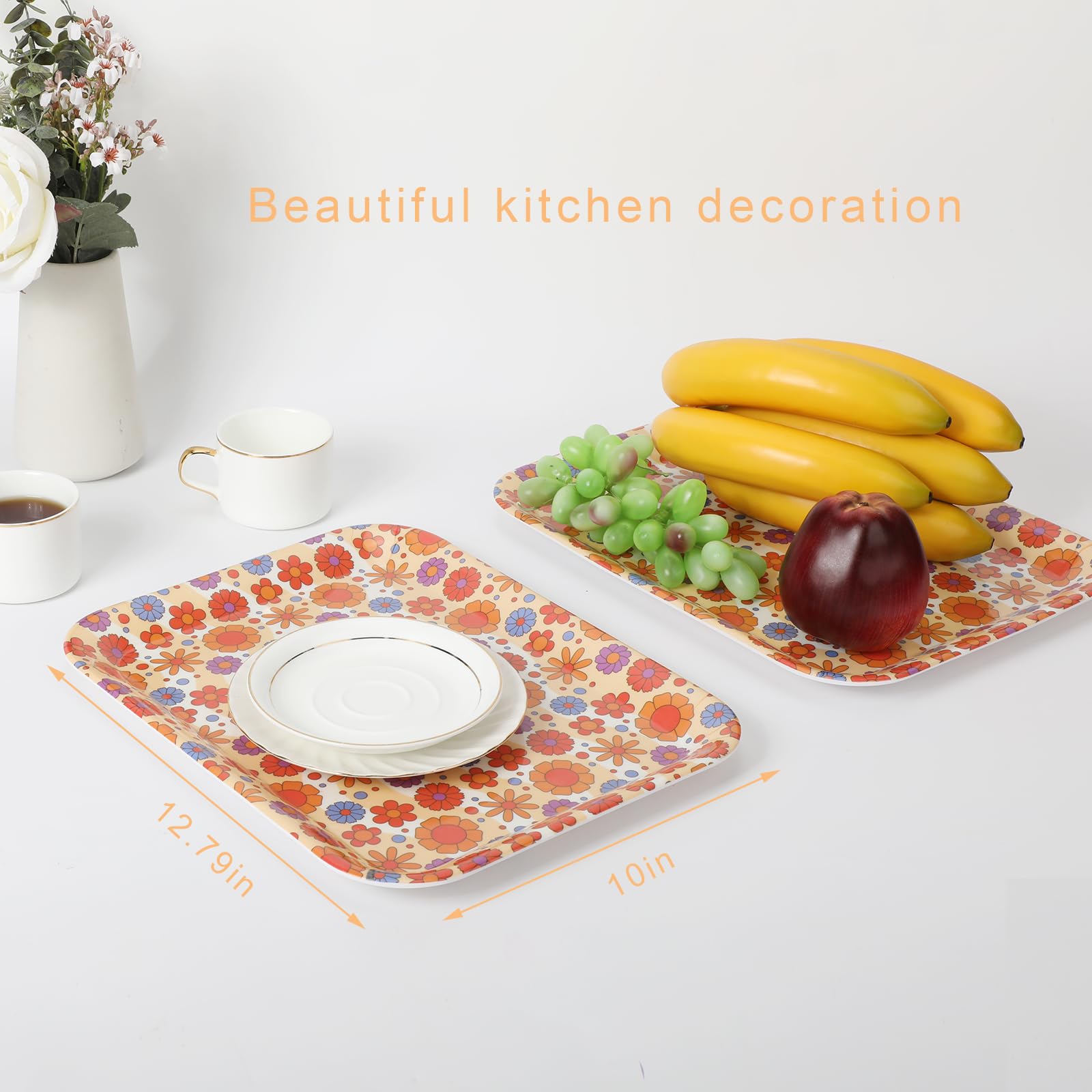 Juego de 6 platos de melamina de 12 pulgadas, platos rectangulares irrompibles, bandeja de servir con ranuras, bandeja de flores para alimentos, platos de margaritas, bandeja decorativa para