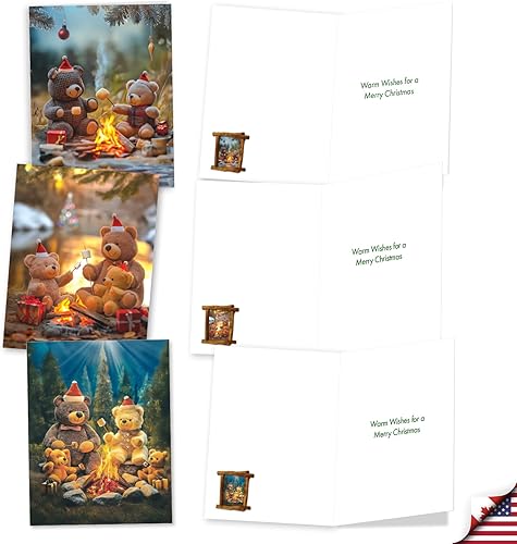 Miniatura 4 de The Best Card Company Caja de 20 Tarjetas Navideñas Surtidas al Por Mayor de 4 x 5.12 Pulgadas con Sobres (10 Diseños, 2 de Cada Una) Osos de