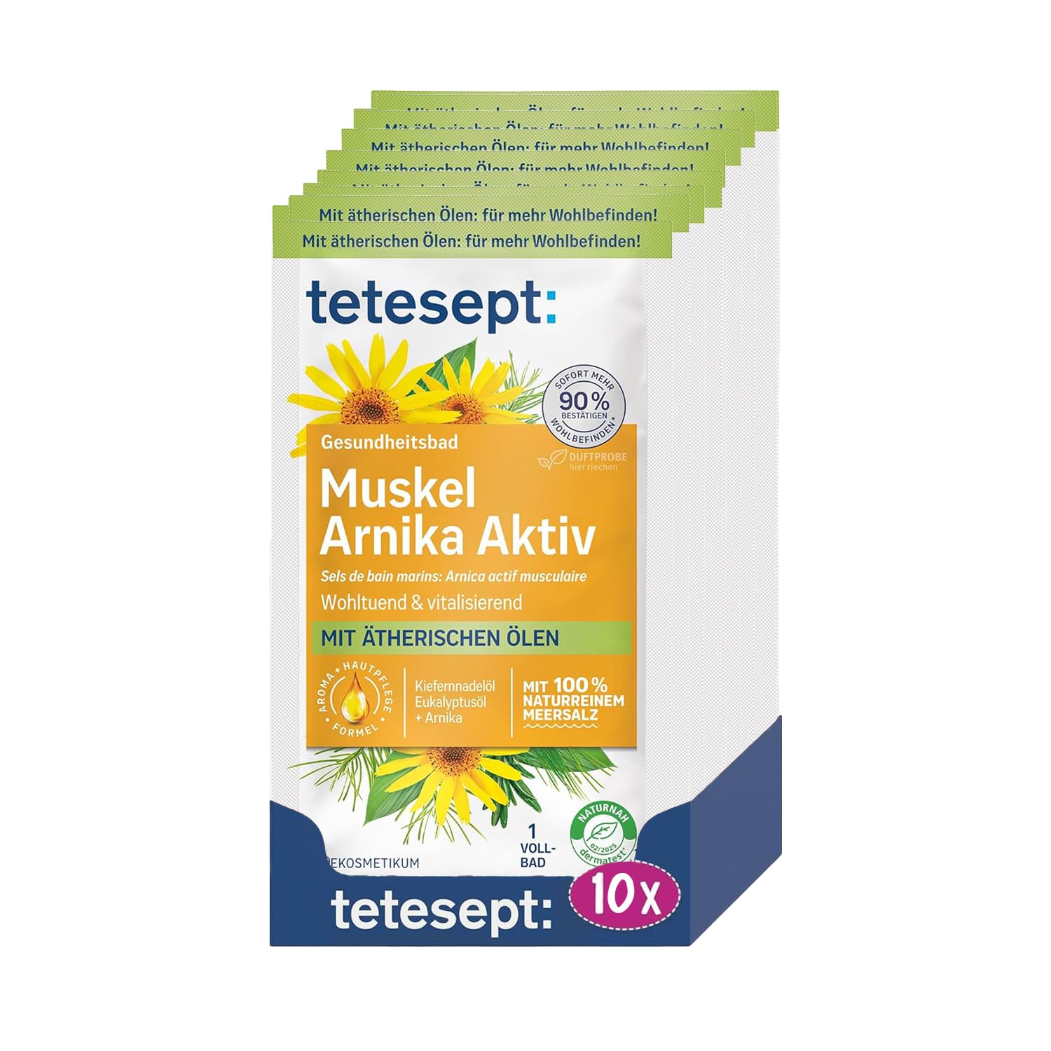 tetesept Meersalz Muskel Arnika Aktiv I Badesalz mit Arnika-Extrakt und ätherischen Ölen I 100% naturreines Salz I Badezusatz für Entspannung & Wohlbefinden I Natürlicher Duft-Effekt I 1 Vollbad