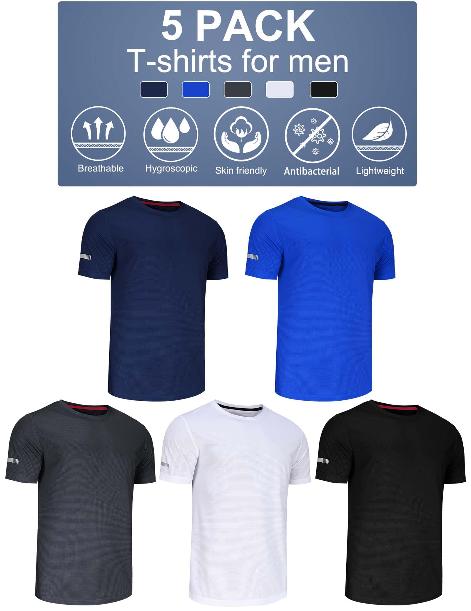 5-Pack Sport Tshirts Męskie koszulki funkcjonalne Szybko suche Oddychająca koszula treningowa Koszula fitness Koszula treningowa do biegania ćwiczeń kulturystycznych-Black/Grey/White/Navy/Blue-XL