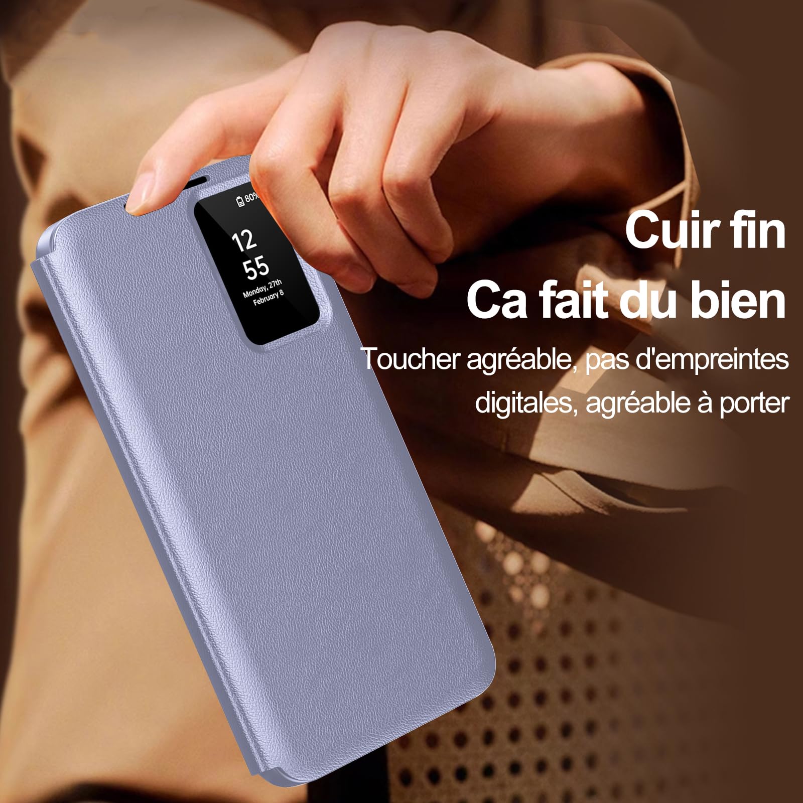 Cover per Samsung Galaxy S25 Plus Smart View con finestra intelligente, a portafoglio effetto pelle con porta carte, supporto pieghevole e protezione antiurto integrale, viola