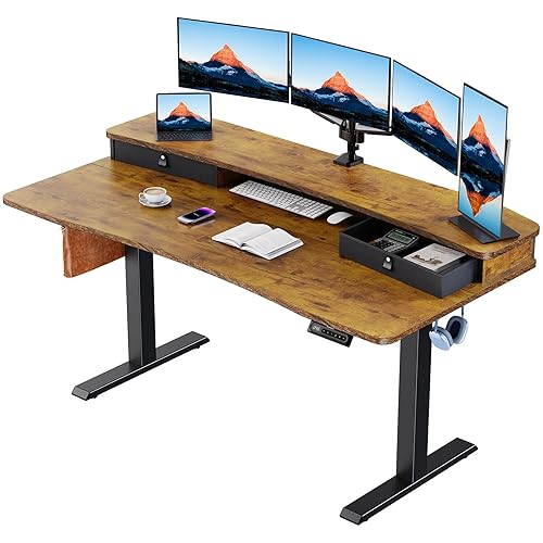 HUANUO 60″ x 30″ Electric Standing Desk with 2 Drawers,