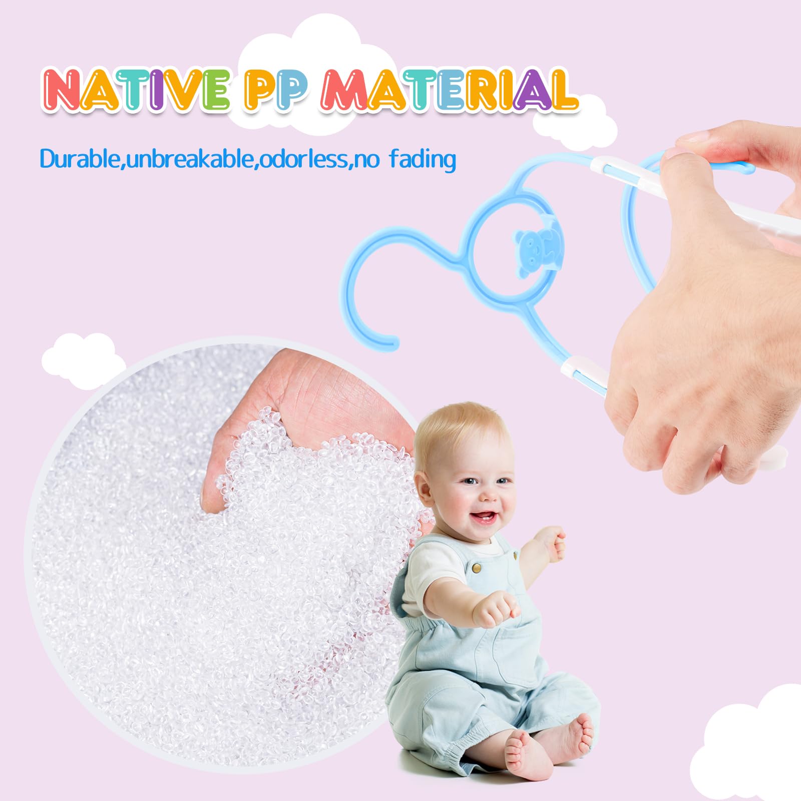 Perchas para bebés, perchas extensibles para niños de 11 a 14 pulgadas, paquete de 60, perchas antideslizantes para niños, perchas apilables para ahorrar espacio, perchas infantiles para
