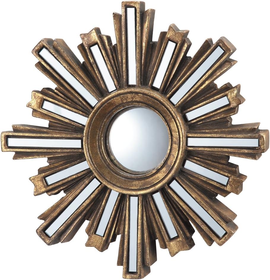 Small Gold Deco Sunburst Convex Wall Mirror