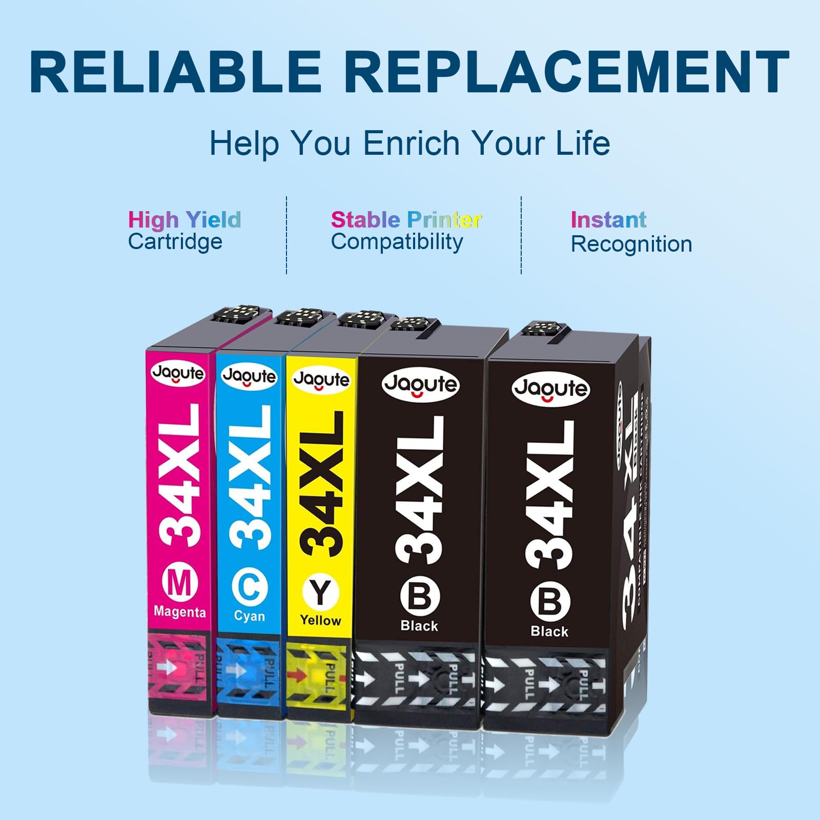Jagute 34XL Cartucce d'inchiostro Sostituzione per Epson 34 34XL Cartucce Compatibili per Epson Cartucce WorkForce Pro WF-3725DWF WF-3720DWF WF3725 WF3720 (2 Nero, 1 Ciano, 1 Magenta, 1 Giallo)
