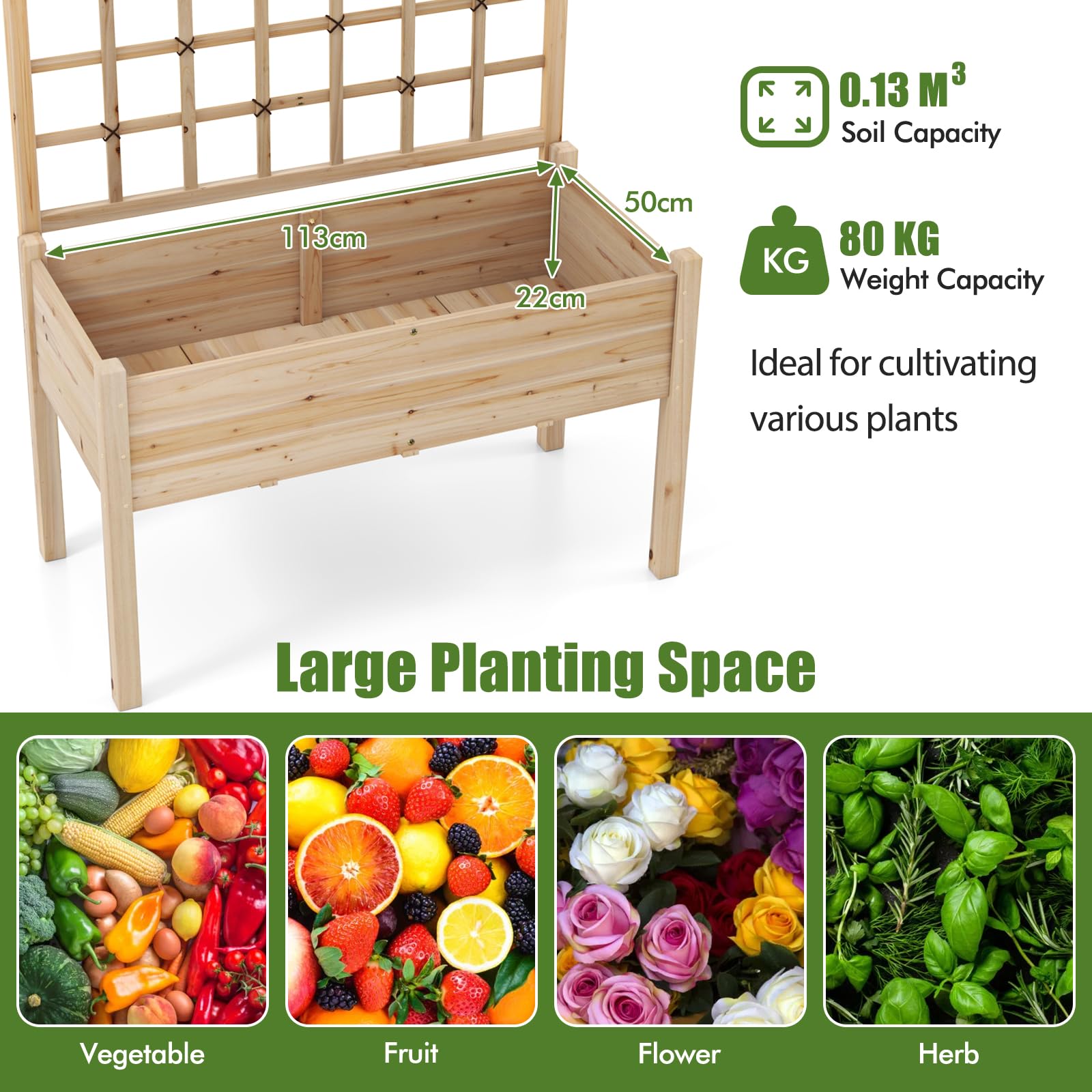 HOMASIS Blumenkasten mit Rankgitter, Pflanzkübel mit Spalier, Pflanzkasten aus Holz, Hochbeet Pflanzgefäß Rankkasten Gartenspalier Rankhilfe für Balkon, Garten, Terrasse, 119x60x160cm, Natur