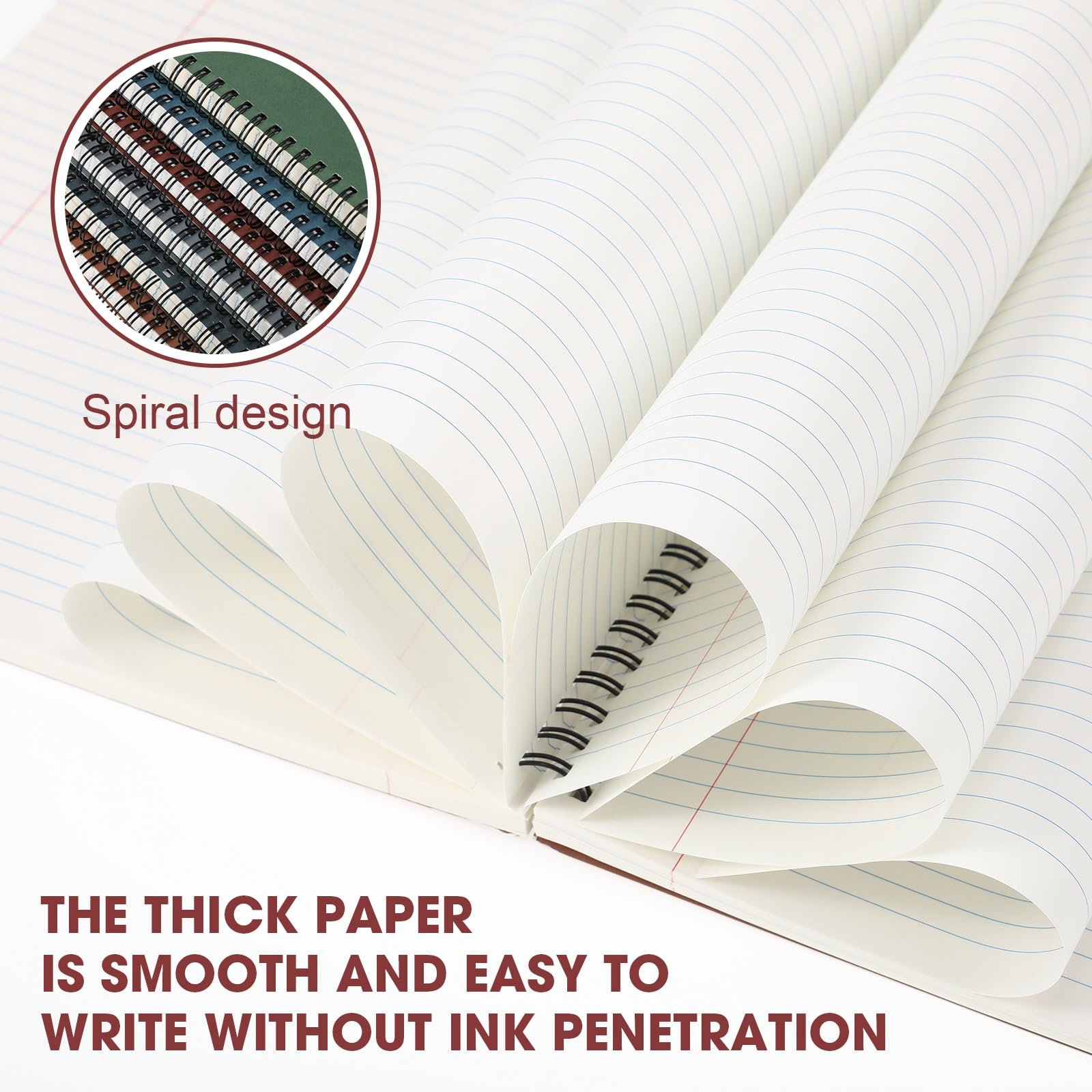 Glenmal 6 Pcs Spiral Notebook for Work A4 8.5 x 11'' College Ruled Spiral Journal Notebook Kraft Cover Ruled Paper, 120 Sheets 240 Pages for Office Study Supplies (Business Colors)