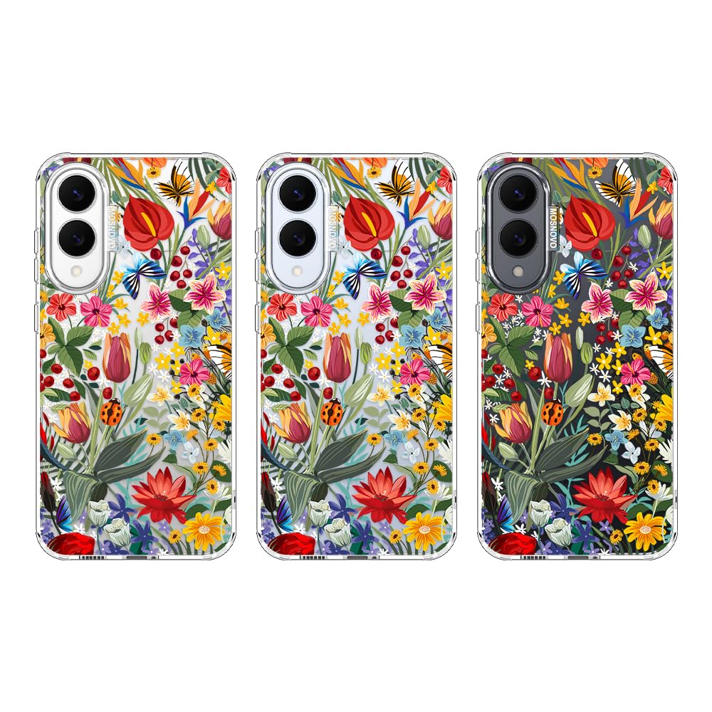 MOSNOVO Coque pour Samsung Galaxy S25 Edge - Housse Fine Transparente Antichoc en TPU + PC [Protection Contre Les Chutes de 2 m/Anti-Pelage] - dans Le Jardin - 4