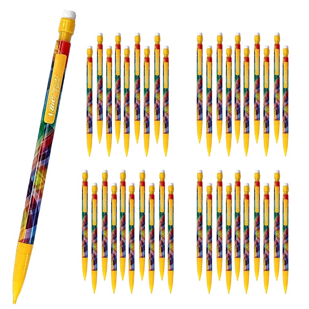 40 x BIC Matic Mechanical Pencils #2 with Eraser, HB, 0.9mm Lead, Yellow Tween Barrel (OEM Packed - Non-Retail Packaging)