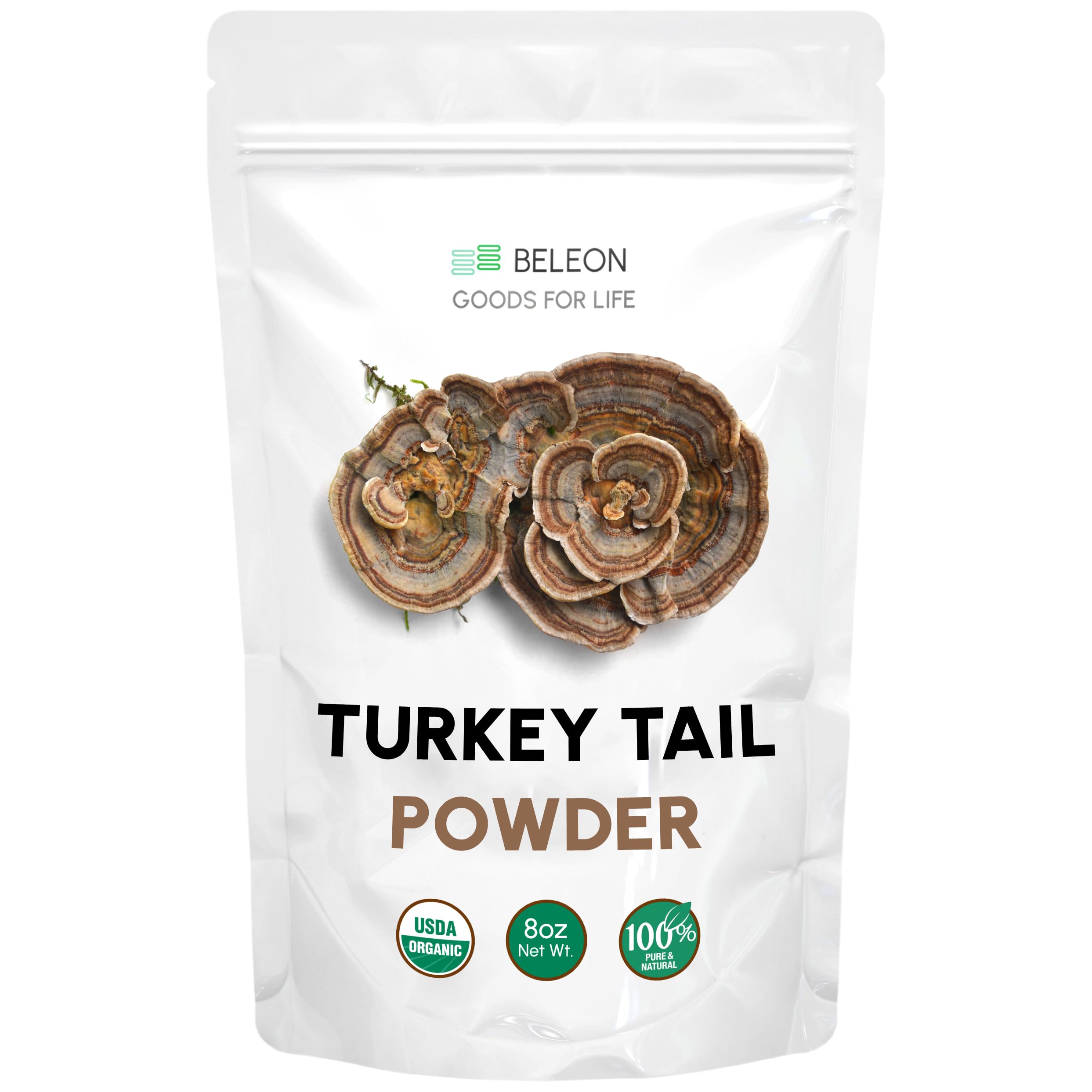 Turkey Tail Mushroom Powder 8 oz - Natural Mushroom Supplement, Contains PSP and PSK, Pet Friendly
